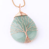 Collier pendentif "Goutte d'eau" en pierre naturelle et arbre de vie