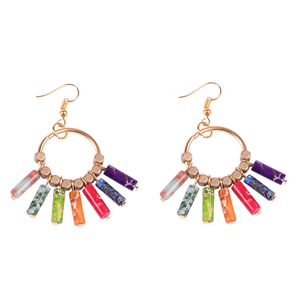 Boucles D'oreilles Créoles 7 Chakras - Pierres Et Fil De Cuivre - Neuf Avec étiquettes