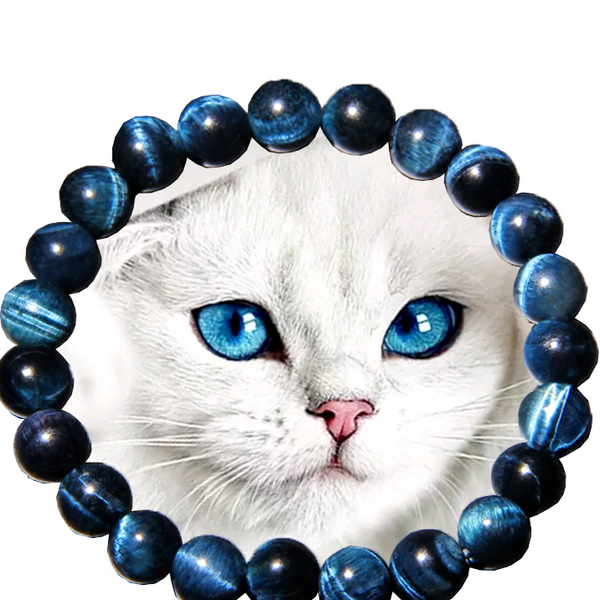 Bracelet Cat spirit en oeil de tigre bleue