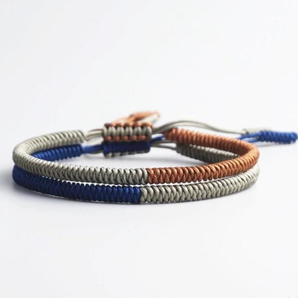 Bracelet tressé porte-bonheur tibétain bicolore - Lot de 2