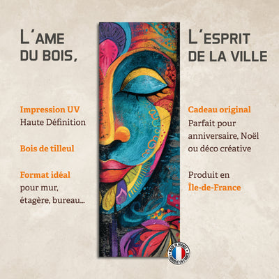 Plaque déco Bouddha coloré en bois – Art zen et spirituel