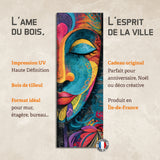 Plaque déco Bouddha coloré en bois – Art zen et spirituel