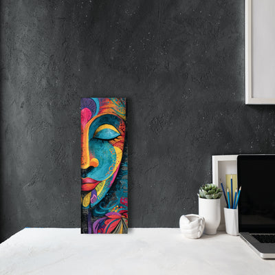 Plaque déco Bouddha coloré en bois – Art zen et spirituel
