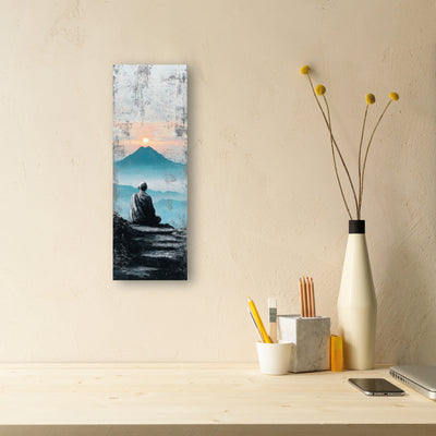 Plaque bois déco zen "lever de soleil en montagne"
