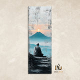 Plaque bois déco zen "lever de soleil en montagne"