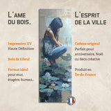 Plaque déco bois zen "la femme au lotus"