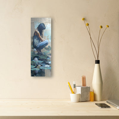 Plaque déco bois zen "la femme au lotus"