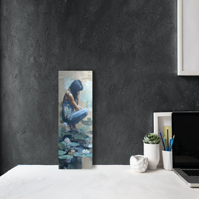 Plaque déco bois zen "la femme au lotus"