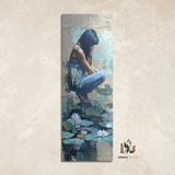 Plaque déco bois zen "la femme au lotus"