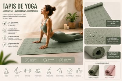 Tapis de Yoga Antidérapant Écologique TPE – Léger, Confort 6mm & Transport Facile
