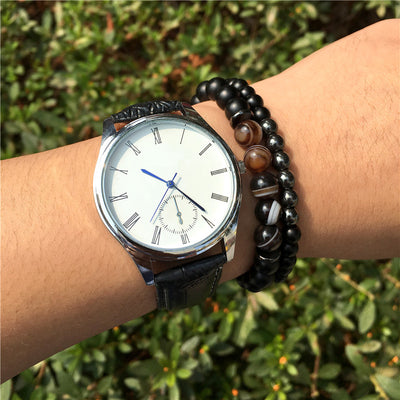 Double bracelet Ancrage et Équilibre en Agate et Hématite