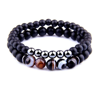 Double bracelet Ancrage et Équilibre en Agate et Hématite