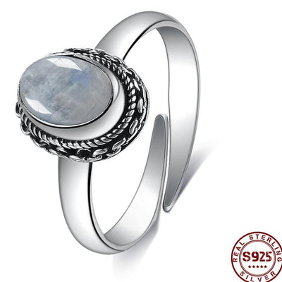 Bague ajustable en argent et pierre de lune naturelle