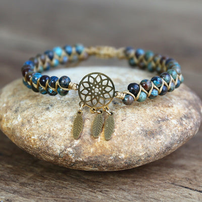 Bracelet "attrape-rêves" en jaspe bleu