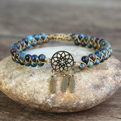 Bracelet "attrape-rêves" en jaspe bleu