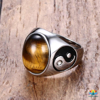 Bague pour homme Yin & Yang en Oeil de tigre