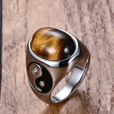 Bague pour homme Yin & Yang en Oeil de tigre