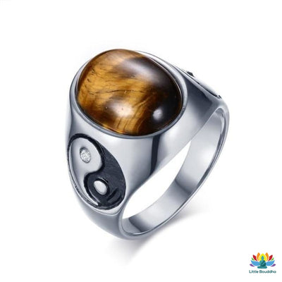 Bague pour homme Yin & Yang en Oeil de tigre