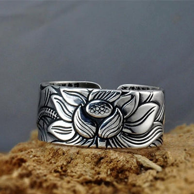 Bague Sutra du Lotus en Argent