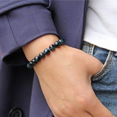 Bracelet Cat spirit en oeil de tigre bleue