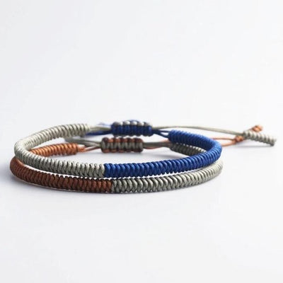Bracelet tressé porte-bonheur tibétain bicolore - Lot de 2