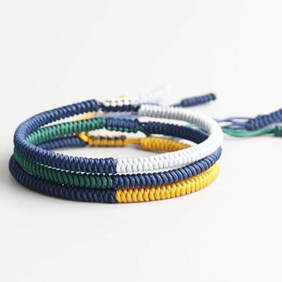 Bracelet tressé tibétain porte-bonheur bicolore - Lot de 3