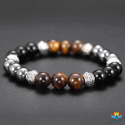 Bracelet Triple protection en Hématite Oeil de tigre et Obsidienne