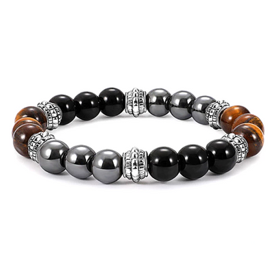 Bracelet Triple protection en Hématite Oeil de tigre et Obsidienne