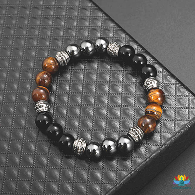 Bracelet Triple protection en Hématite Oeil de tigre et Obsidienne