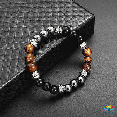 Bracelet Triple protection en Hématite Oeil de tigre et Obsidienne