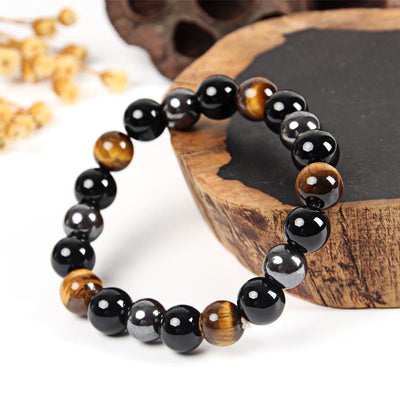 Bracelet Volonté Courage et Protection (il de Tigre Hématite Obsidienne)