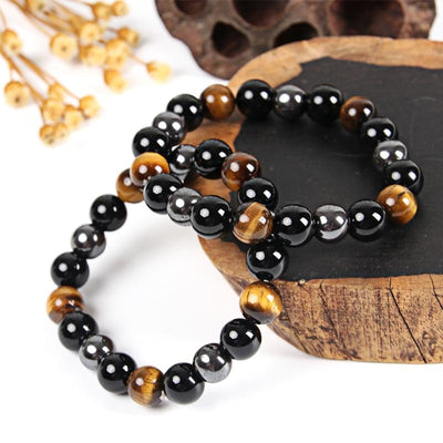 Bracelet Volonté Courage et Protection (il de Tigre Hématite Obsidienne)