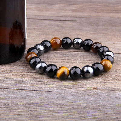 Bracelet Volonté Courage et Protection (il de Tigre Hématite Obsidienne)