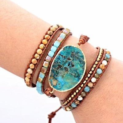 Bracelet wrap Océan Sauvage en jaspe verte