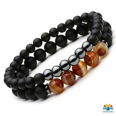 Double bracelet Ancrage et Équilibre en Agate et Hématite