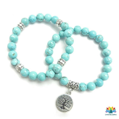 Double bracelet Arbre de vie en pierres turquoises