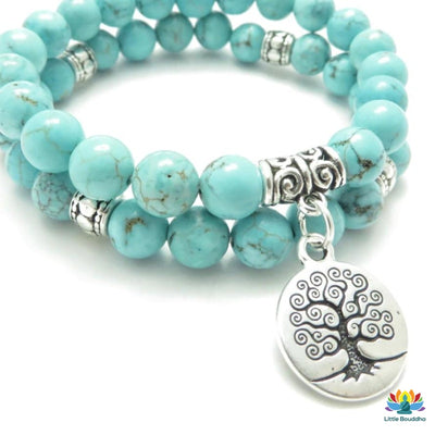 Double bracelet Arbre de vie en pierres turquoises