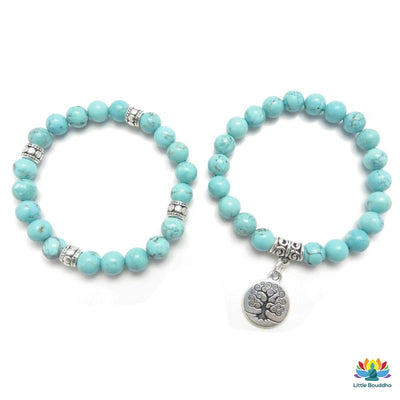 Double bracelet Arbre de vie en pierres turquoises