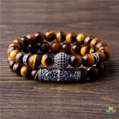 Double bracelet avec motifs en Oeil de Tigre