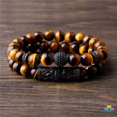 Double bracelet avec motifs en Oeil de Tigre