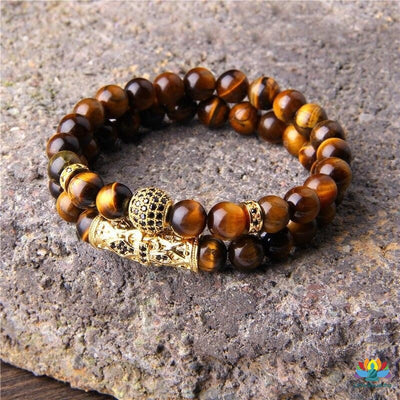 Double bracelet avec motifs en Oeil de Tigre