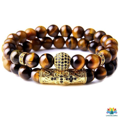 Double bracelet avec motifs en Oeil de Tigre