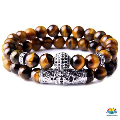 Double bracelet avec motifs en Oeil de Tigre