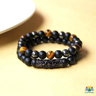 Double Bracelet Renforcement Extrême (Onyx Oeil de Tigre Hématite)