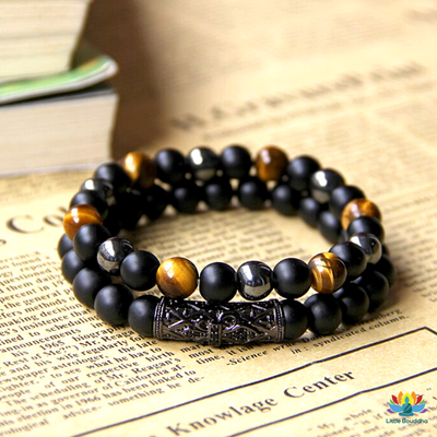 Double Bracelet Renforcement Extrême (Onyx Oeil de Tigre Hématite)