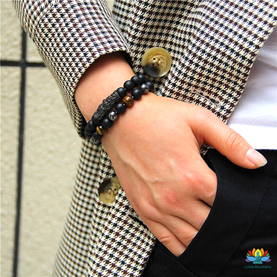 Double Bracelet Renforcement Extrême (Onyx Oeil de Tigre Hématite)