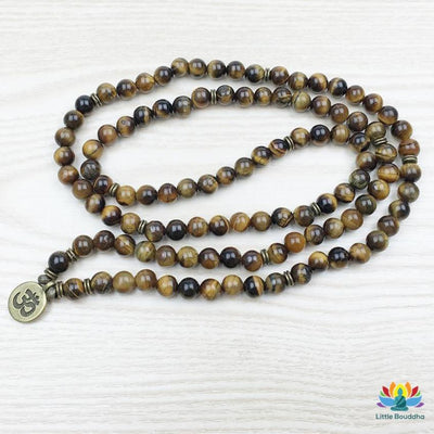 Mâlâ bouddhiste Lotus Om Bouddha en Oeil de Tigre.