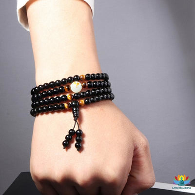 Mâlâ Brillant en Obsidienne et Oeil de Tigre