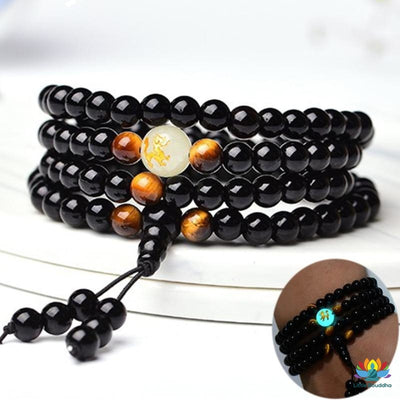 Mâlâ Brillant en Obsidienne et Oeil de Tigre