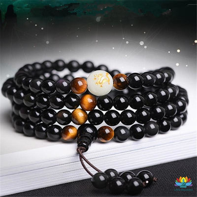 Mâlâ Brillant en Obsidienne et Oeil de Tigre